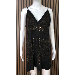 Free‎ People Women's Mini Dress Sequin Embellished V Neck M Spaghetti Strap